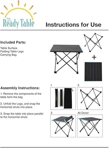 Miniatura 5 de Ready Table - Mesa plegable pequeña y portátil para exteriores con tapa dura de aluminio. Útil para playas, canotaje, camping y más. Mesa portátil
