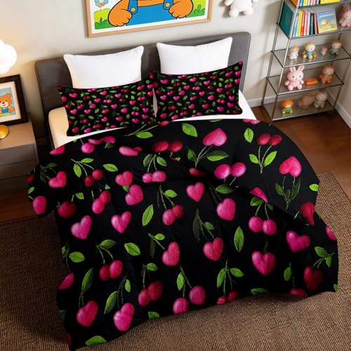Edredón de frutas 135 x 200 cm juego de cama estampado con 2 fundas de almohada 2