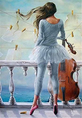 Pintura al óleo por números, para adultos, niños, ballet, niña y violonchelo a partir de 5 años, arte de pared (ballet, con marco)