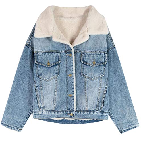 [BSCOOL] ジージャン レディース 裏ボア デニムジャケット ゆったり 裏起毛 Gジャン 厚手 もこもこ コート ふわふわ 保温 アウター ファッション 防寒 ジャケット デニム(Cブルー)のサムネイル