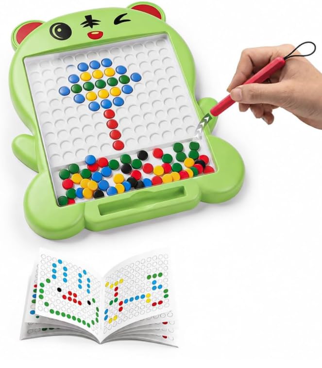 Image of Green Magnetic Drawing Board for Kids - Magnetic Mosaic Puzzle Board with Color Beads, Magnetic Pen & Pattern Cards - Educational STEM Learning Toy for Kids - (Pack of - 1)