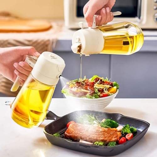 GOTBRAN 2-in-1 Oil Dispenser and Sprayer, 470ml/16oz, for Olive Oil, Cooking, Kitchen, Salad, Deep Frying, Vinegar, BBQ