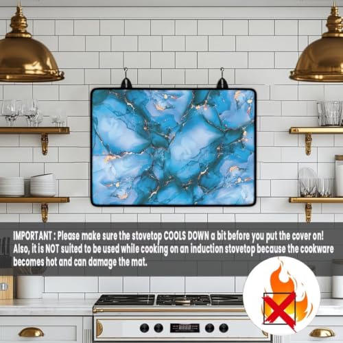 Image of Electric Stove Top Cover Induction Stove Top Protector Heat Resistant Universal Cooktop Mat for Glass Ceramic Stove Top Kitchen Accessories, 29 x 21 Inch, Blue Golden Marble