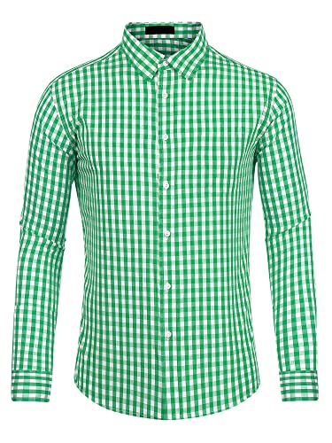 Lars Amadeus Men's Plaid Shirt Button Down Long Sleeves Dress Gingham Checkered Shirts