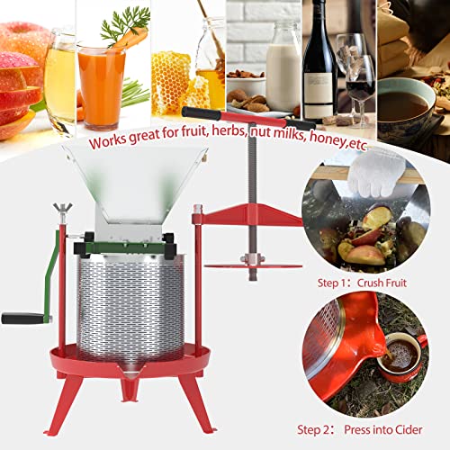 Heavy-duty Cross-beam Stainless Steel Fruit and Wine Press with Reusable Mesh Bags