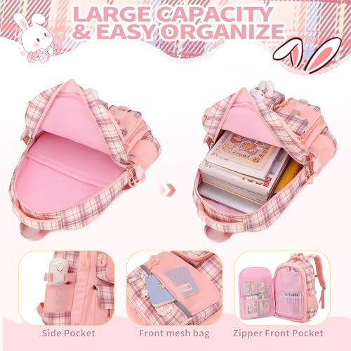 Girls School Backpacks Kids Bookbags for Primary Elementary High Students Teen Girls Cute 17inch Book Bag (Purple-Buny)3