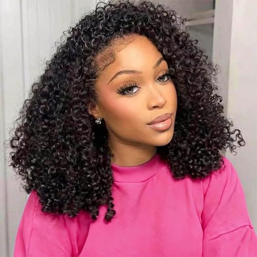 Image of WENYAN Kinky Curly Half Wig Human Hair 26 Inch Glueless Wigs Natural Black | 180% Density,3 In 1 Drawstring Seamless Flip Over Curly Half Wigs for Black Women,Headband Wig Wear and Go Beginner Friendly