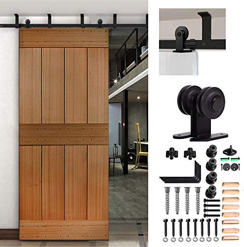 Herraje Puerta Corredera Techo 305cm/10ft Negro, CCJH Riel Puerta Corredera Armario, Adecuado para 1 Puerta de 153 cm de Ancho [T Shape Hanger]