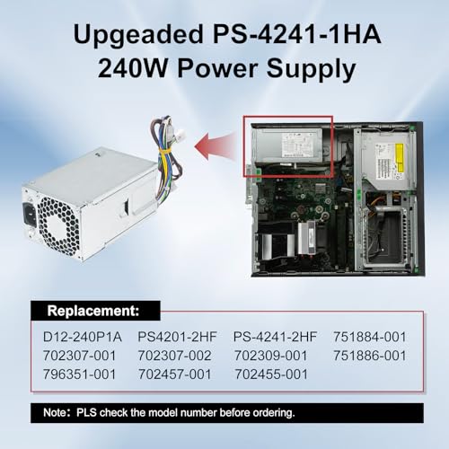 LXun PS-4241-1HA 240W fuente de alimentación compatible con HP ProDesk 400 600 800 G1 G2 SFF miniatura 3