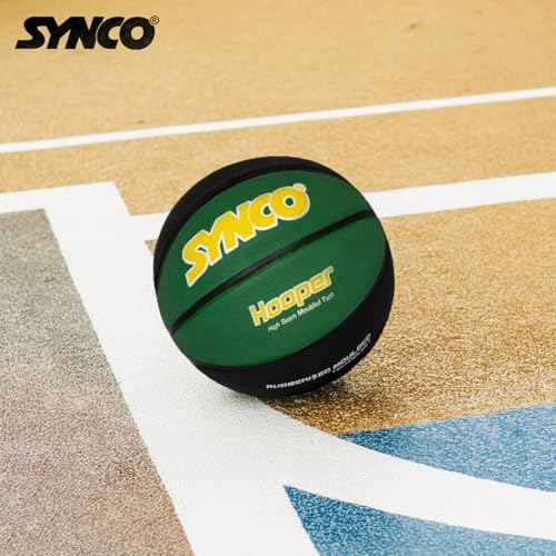 Image of Synco Hooper Series Official Men's Basketball | Moulded Technology | 8 Panel | for Indoor & Outdoor Games & Training | Ideal for Adults |Suitable for All Surfaces (Size-7) (Green Black)