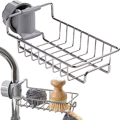 Retoo Organizer per lavello da cucina, rubinetto da cucina, porta spugna, mensola con rubinetto in acciaio inox, organizer con per spugna, spazzole, dispenser di sapone, lavandino, organizer color