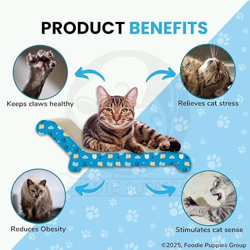 Image of Foodie Puppies 2-in-1 Reversible Cat Scratcher Pad with Catnip for Cats & Kittens (Deck, Large) (51.5 x 17 x 23 cm) | Corrugated Cardboard Cat Scratching Pad | Furniture Protection, Indoor Play & Rest