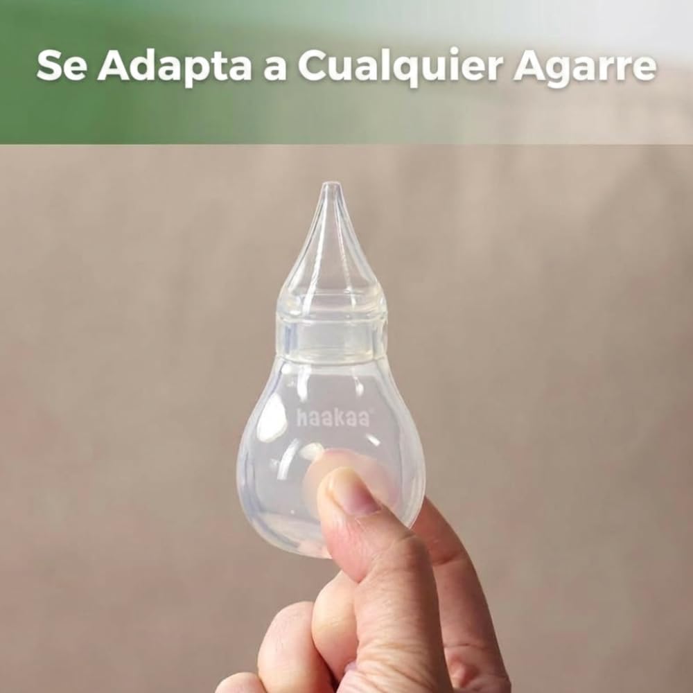 haakaa Aspirateur Nasal Bébé en Silicone, Mouche-Bébé Manuel Easy-Squeeze, Nettoyeur de Nez pour Nouveau-né et Tout-petit 0M+, Transparent, avec 1 Embout de Rechange