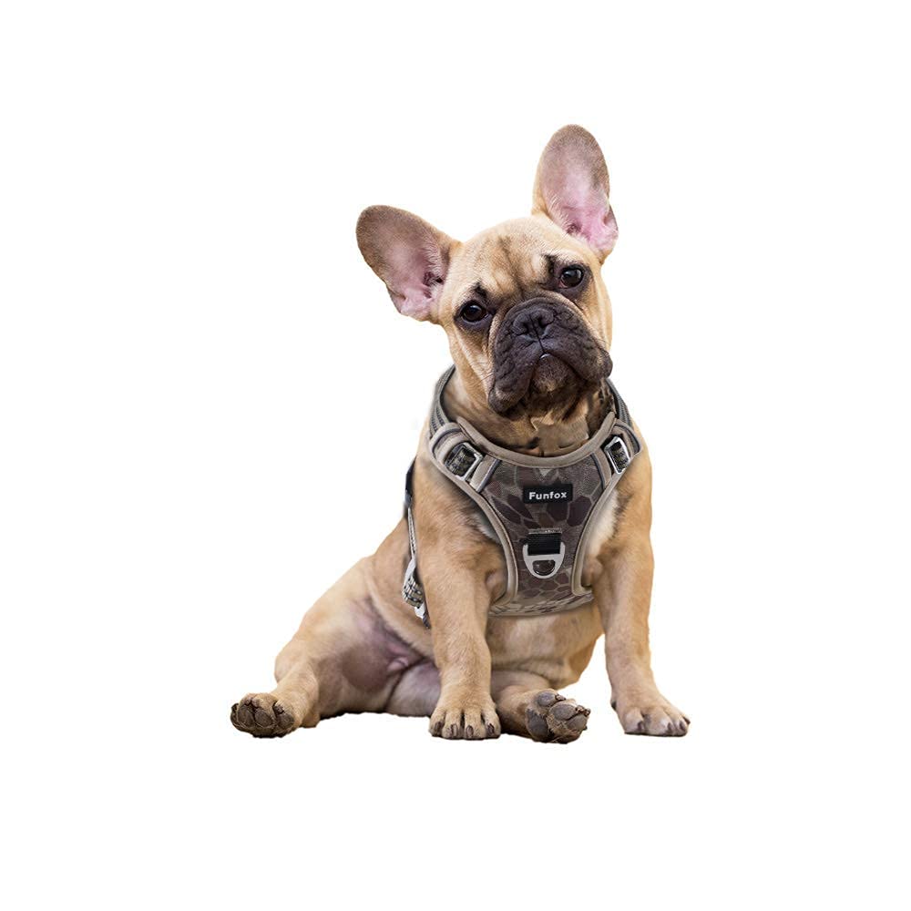 FunfoxNo Pull Dog Harness for Large Dogs, Adjustable Dog Vest Harness for Easy Walking with Reflective Strips, Front Clip Easy Control Large Breed Dog Stop Pulling Camo S