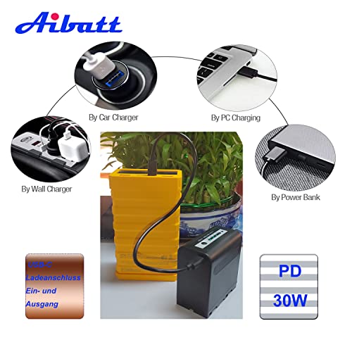 Aibatt NP-F970 10.5Ah akku,Ersatzakku für Sony NP-F970 F960 F750 F550,mit Typ-C-Aufladung,PD 30W,Kompatibel mit Sony DCR-VX2100, DSR-PD150, DSR-PD170, FDR-AX1, HDR-FX1, HDR-FX7 und LED-Licht, Monitor - Image 6