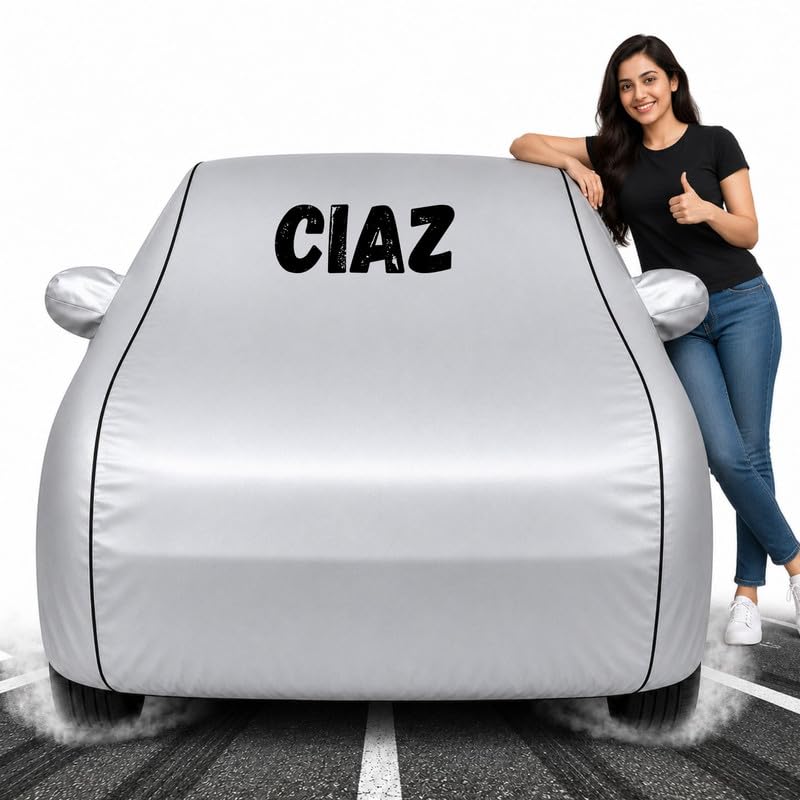 Image of Custom Fit Silver 100% Waterproof Ciaz Car Cover | Polyester Car Body Covers for Rain & Sun | UV Protection, Dustproof, Scratch Resistant, Windproof, Heat Resistant