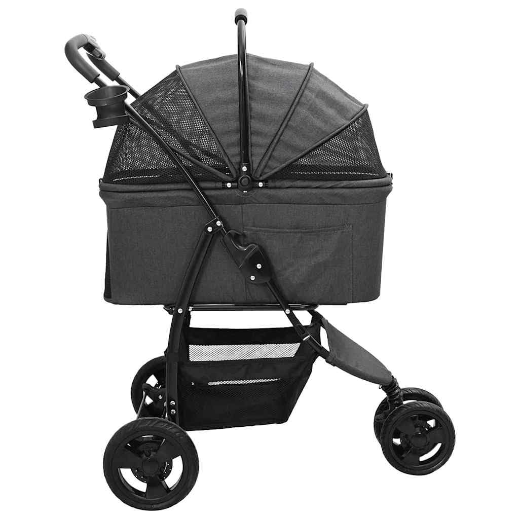 Passeggino pieghevole per animali domestici nero, in poliestere con telaio in acciaio, dimensioni 78 x 54 x 101 cm, per cani e gatti fino a 25 kg, con tasche laterali, cestino