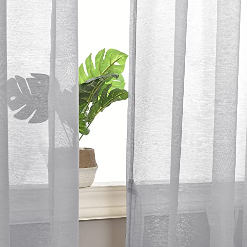 DWCN Grey Voile Curtains 81 Drop Pair Slot Top Window Net Curtain Light Filtering Semi Transparent Elegant Soft Sheer Curtains with Tiebacks for Living Room/Bedroom/Kitchen,56 Inch Wide,2 Panels - Image 4
