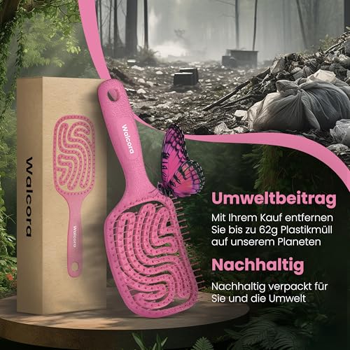 Walcora Haarbürste ohne Ziepen – NEUHEIT 2025 – Entwirrbürste & Detangler Bürste für Damen, Herren & Kinder, für Locken, nasse, feine & lange Haare, Hair Brush - Pink