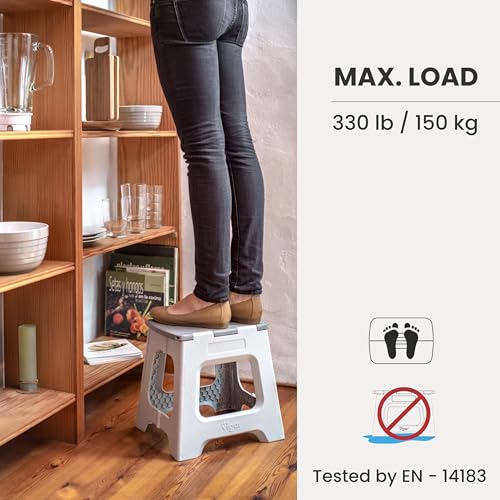 Image of Vigar Compact Foldable Step Stool, 12-1 /2-Inch, Gray | For Adults Up to 330 Pound, Lightweight, Non-Slip Folding Design, Compact Step Stool, Space-Saving Household Use