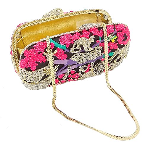 Image of Boutique De FGG Forest Jungle Animal World Crystal Clutch Purse for Women Formal Evening Bags Rhinestone Clutch Handbag,Mini