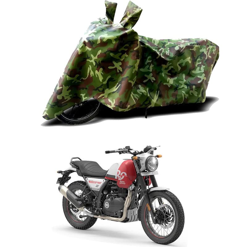 Image of 100% Water Resistant Bike Scooty Two Wheeler Body Cover Compatible for Royal Enfie Scram 411 Spirit BS6 /UV-Rays /Heat Protection /Birds Dropping /Scratchproof /Dust Proof /Waterproof[Green MJ]