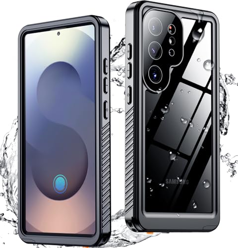 SPIDERCASE Upgraded for Samsung Galaxy S25 Ultra Case Waterproof Built-in Screen & Camera Lens Protector[IP68 Underwater] [Military Grade Shockproof] Full Body Protection Phone Case Black/Clear
