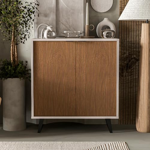Atelier Mobili Sideboard, Storage Cabinet with Soft Close Doors, Dining Room, Hallway, Console Table, Credenza, Accent Cabinet, 36 X 36 X 18 Inches with Sturdy Metal Legs (Cotton & Wood), M0309648010