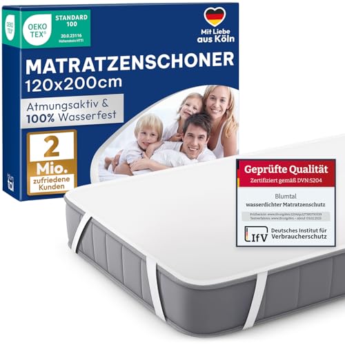 Blumtal Matratzenschoner 120x200cm - wasserdichte Matratzenauflage 120x200cm aus 80% Baumwolle - Oeko-TEX zert. Inkontinenzunterlage waschbar bis 95 C - knisterfreier Bett Topper - Nässeschutz