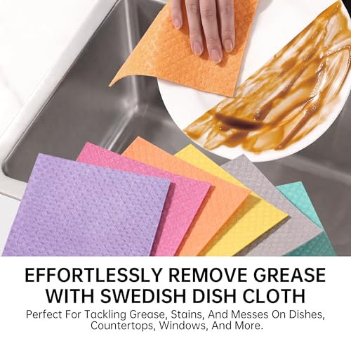 Image of JOYMOOP Swedish Dishcloths, Reusable Cellulose Kitchen Cloths, Multicolor, 8 x 7 inches, 12 Pack, Diamond Pattern, Super Absorbent, Quick Dry, Odor Resistant, Lint Free