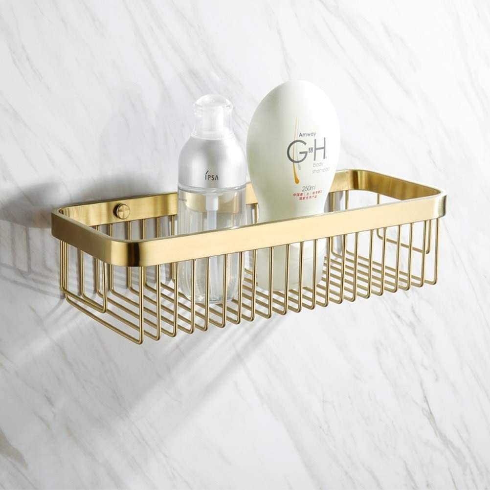 Organizador de ducha – Soporte de pared para champú y acondicionador con acabado de latón – Estante rectangular para almacenamiento de baño