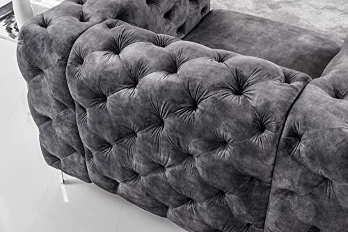 Chesterfield Sessel MODERN BAROCK - 120cm - dunkelgrau Silber - Samt Metall - Armlehnsessel Federkern Ziersteppung rechteckig – Bild 6