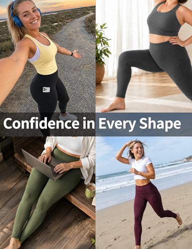 CAMBIVO Sport Leggings Damen Lang, Sporthose Damen High Waist Leggings mit Handytasche, Sport Leggins Yogahose Tights Blickdicht für Sport, Freizeit, Fitness