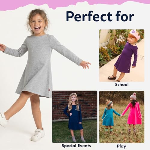 Image of City Threads Girls' 100% Cotton Long Sleeve Dress - Active Kids School, Playing, Parties - Made in USA