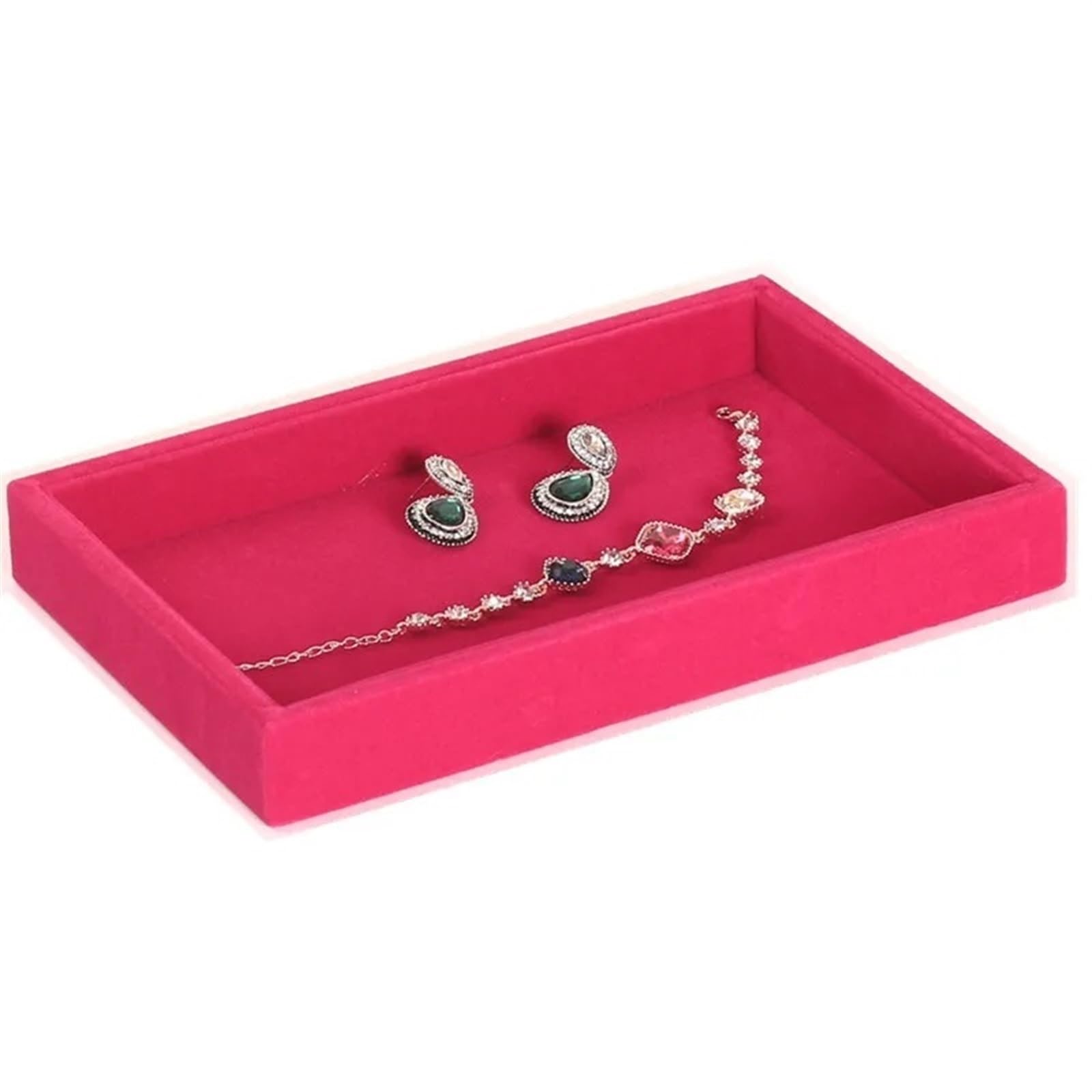 ESTDKMNOS Portable Jewellery Case， Velvet Jewelry Storage Tray Multicolor For Earrings Rings Necklaces Pendants Bracelets(Rose)