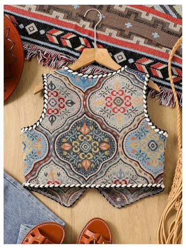 Girl's Paisley Crop Vest Boho Vintage Open Front Sleeveless Jacket Outerwear2
