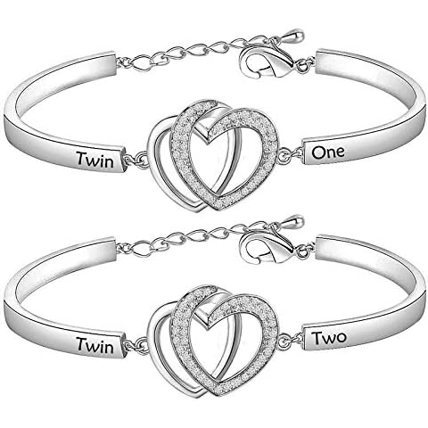Gzrlyf Twin Bracelets Twin One Twin Two Bracelet Set Twin Sisters Jewelry Twins Gifts (White Gold) Cover