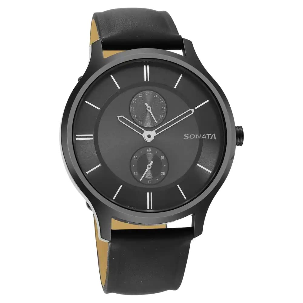 Sonata Quartz Multifunction Grey Dial Leather Strap Watch for Men-NS7140NL04 (B0BS3N6FFW) Amazon Price History, Amazon Price Tracker