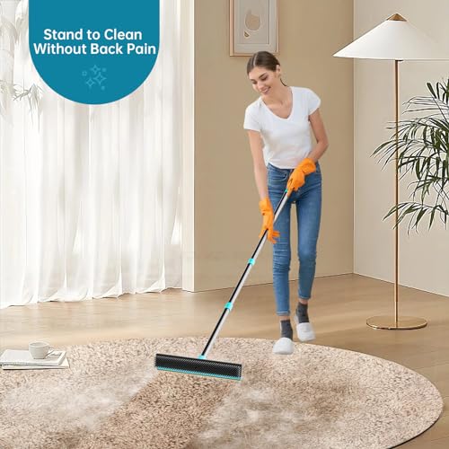 Image of Carpet Rake for Pet Hair Removal, 60 inch Long Handle Rubber Broom (3 Pack)