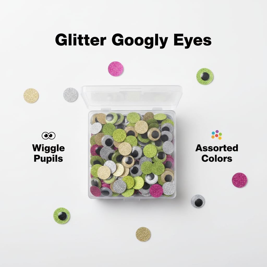LIAOKAITOU 120pc 20mm Glitter Googly Eyes Multicolor | Non-Adhesive, DIY Craft Supplies