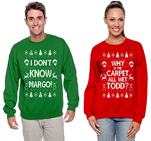 Why is The Carpet All Wet Todd Margo Couples Ugly Christmas Vacation Sweatshirts