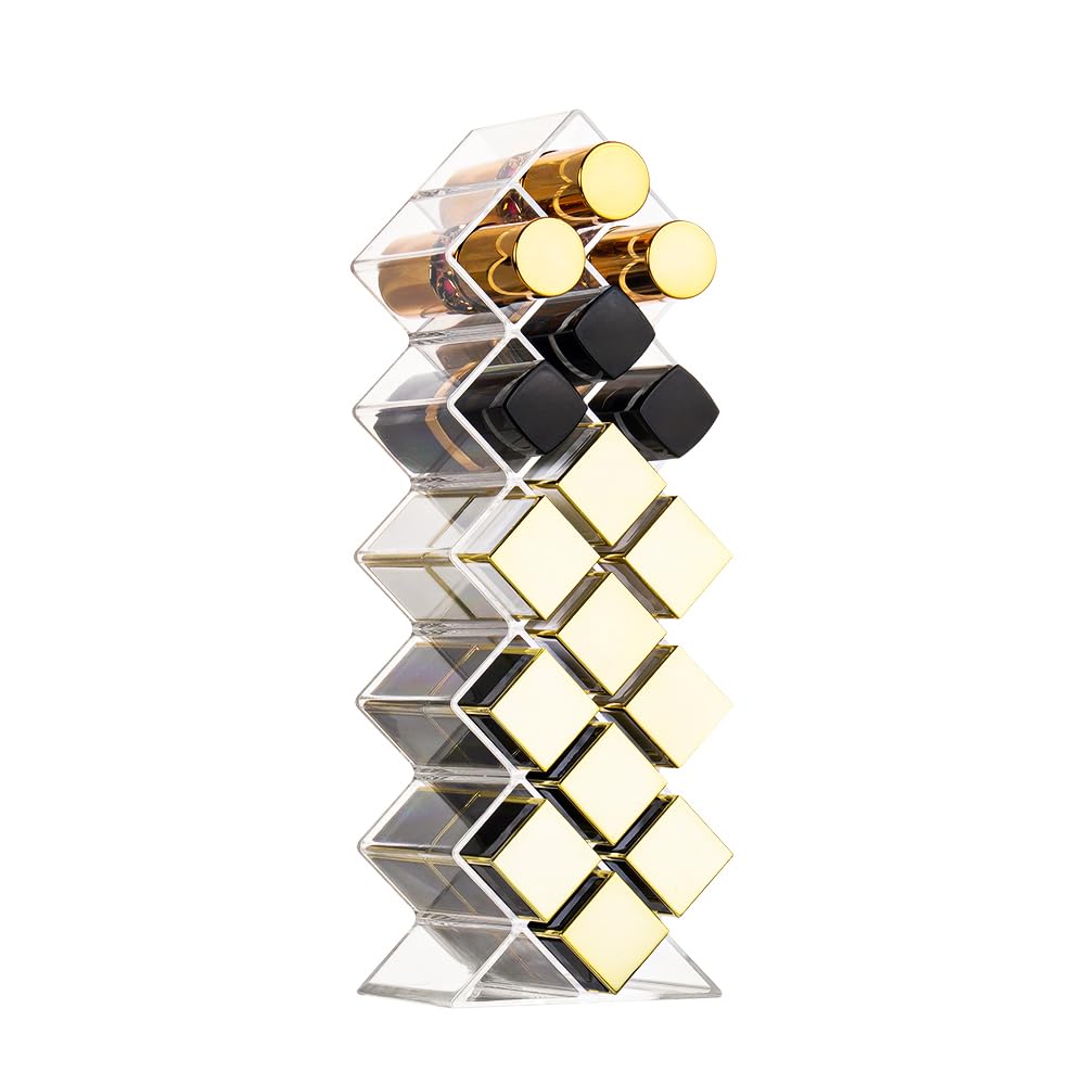 FLAGTOP Lipstick Holder Organizer 16 Spaces Acrylic Stackable Fish Shape Lipstick Tower, Lip Gloss Storage Stand, Perfect For Lipgloss Organizers Makeup Vanity Display, Clear (1 Pack)