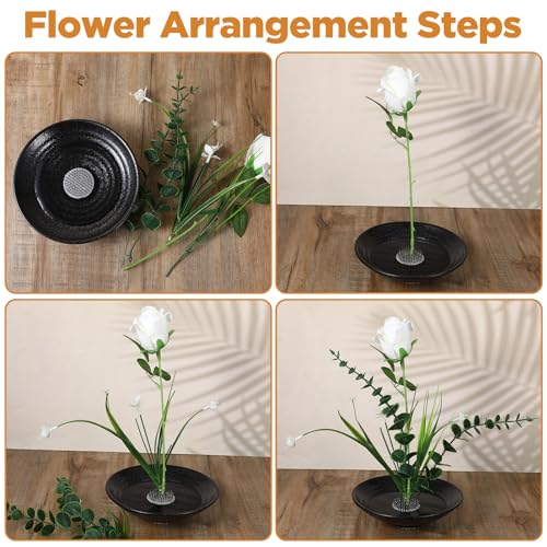 Japanese Ikebana Kit, Ceramic Bowl Vase, Floral Frog Flower Container with Kenzan Needle Straightening Tool, 6.7 Inch & 1.57 Inch Black for Floral Arrangement Art, Home Office Decor by Nodaaiie - Image 5