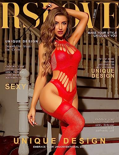 Foto de RSLOVE Lencería sexy de malla para mujer, medias sin pies, sin mangas, de encaje, cuello halter, pantimedias de una pieza (imagen 3)
