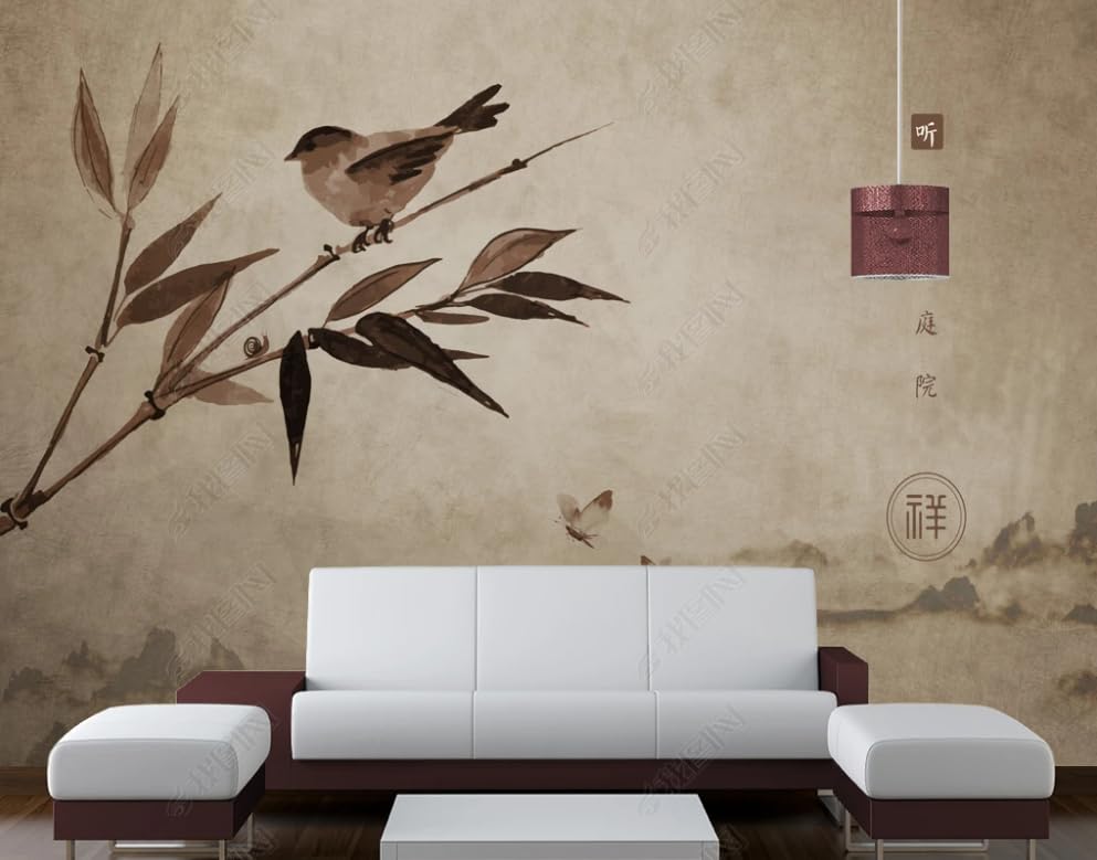Papier peint fleurs et oiseaux pour créer une ambiance bucolique au salon