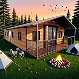 Casa de contenedores prefabricada de 40 pies con techo triangular y terraza: modular expandible pequeña casa con sala de estar, recámara, cocina y baño, casa móvil portátil para oficina o uso de día