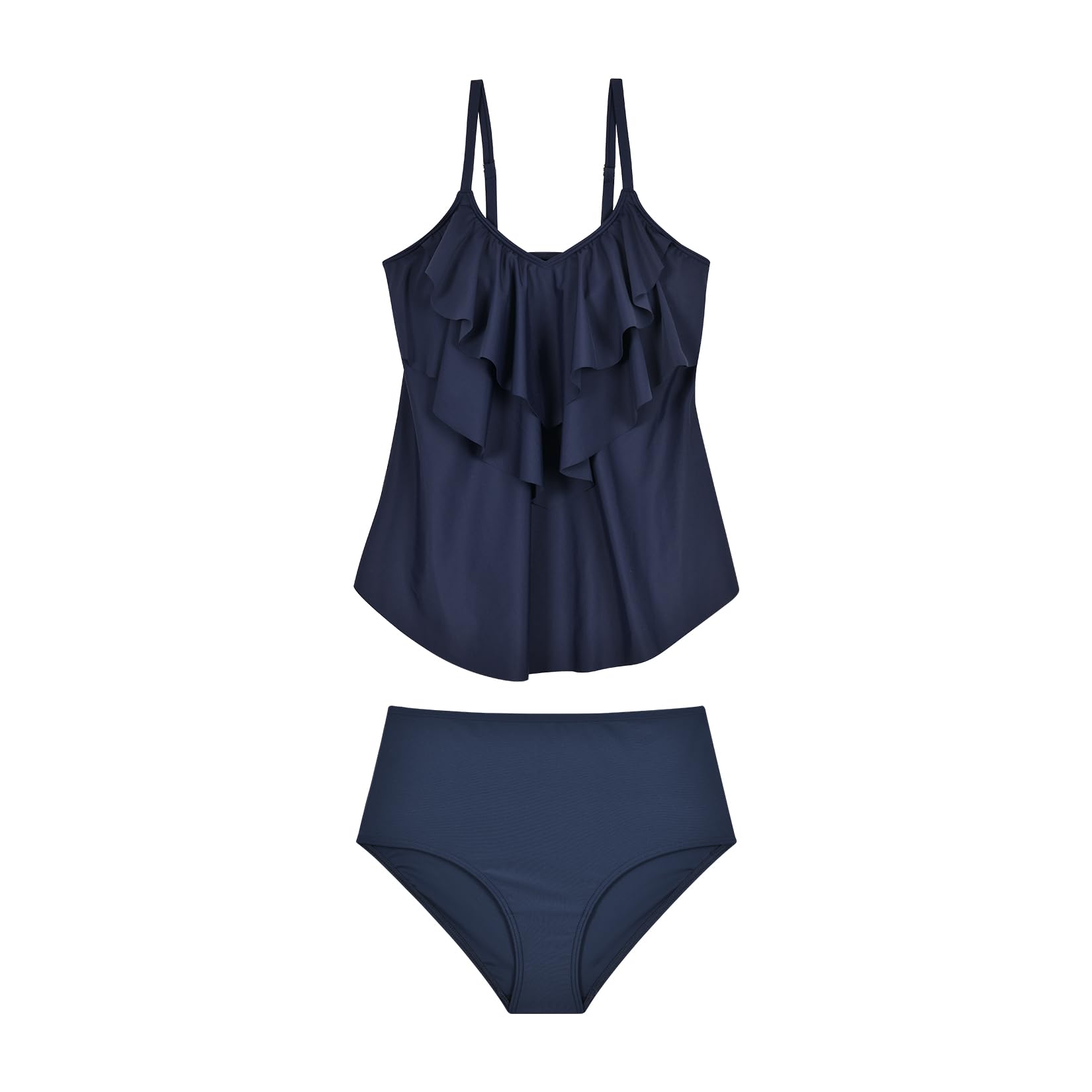 WIN.MAX Set di Costumi da Bagno Tankini da Donna Vita Alta Balza arruffata 2 Pezzi Bikini Set Costume da Bagno Plus Size Costume da Bagno