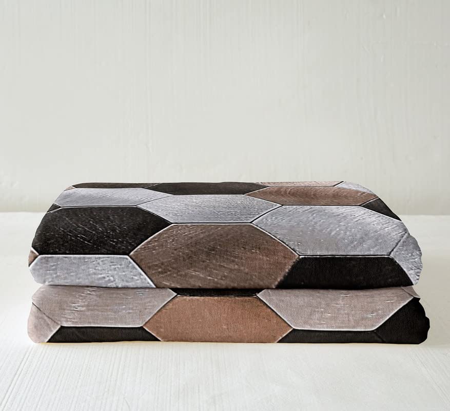Loussiesd Coperta in pile a nido d'ape, con geometria esagonale, con geometria esagonale, in flanella, colore rosso fluorescente, per divano semplicistico, 102 x 150 cm