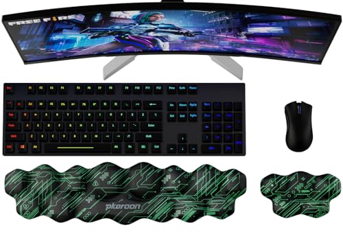 pkoroon Wrist Rest for Keyboard and Mouse, Gaming Keyboard Wrist Rest Set with Memory Foam Non-Slip Base, Ergonomic Wrist Rest for Computer Keyboard for Typing Pain Relief, Office, Laptop, PC (Green)