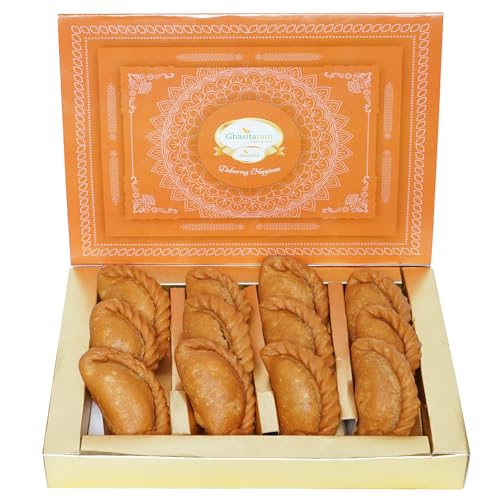 Image of Ghasitaram Gifts Holi Sweets / Holi Gift / Holi Hampers / Holi Sweets Healthy Wheat Gujiya Box (400 g)|Sweets|Sweets Gift Pack|Diwali Sweets|Indian Mithai|Diwali Sweets Gift Box|Sweets Gift Box|